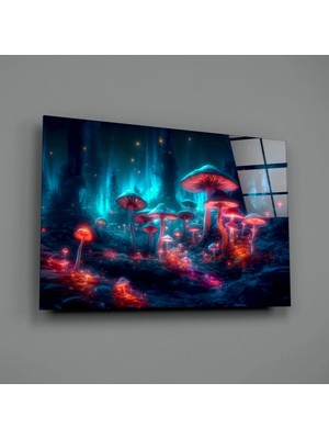 İnsigneart Neon Mantar Ormanı Cam Tablo || Tasarımcı Koleksiyonu