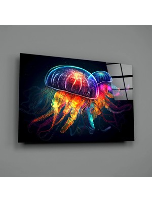 İnsigneart Insigne Art Design Neon Denizanası Cam Tablo || Tasarımcı Koleksiyonu