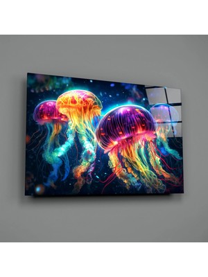 İnsigneart Neon Denizanası Cam Tablo || Tasarımcı Koleksiyonu