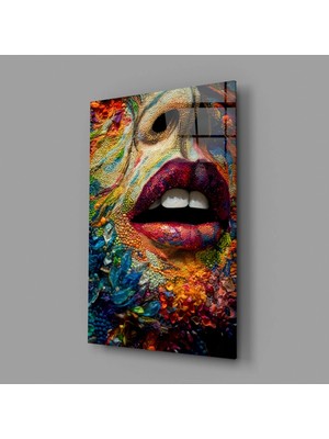 İnsigneart Insigne Art Design Dudaklar ve Çiçekler Cam Tablo || Tasarımcı Koleksiyonu
