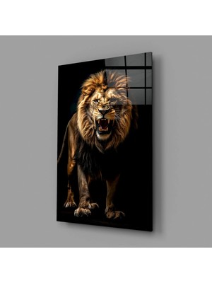 İnsigneart Karanlıktaki Aslan Cam Tablo || Tasarımcı Koleksiyonu