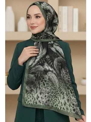 Hadiora Kadın Yeşil Leopar Desenli Bambu Crush Şal
