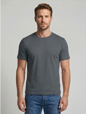 Etikmen Premium  %100 Organik Pamuk Basic Slimfit Füme Erkek Tişört
