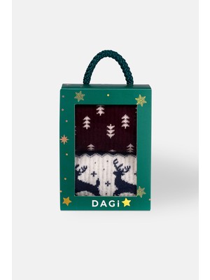 Dagi Bordo-Lacivert Erkek 2'li Ağaç Desenli Yılbaşı Çorap