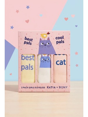 Katia & Bony 3'lü Paket Kedili Kız Çocuk Kutulu Atlet Pembe