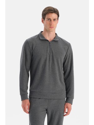 Dagi Gri Yarım Fermuarlı Sweatshirt