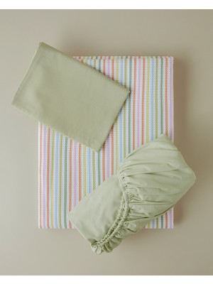 English Home Summer Stripe Tek Kişilik Pike Takımı 150X220 cm Yeşil-Turuncu