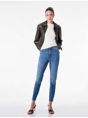 Koton Yüksek Bel Pamuklu Düğmeli Dar Paça Skinny Denim Pantolon - Skinny Push Up Fit Jean