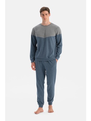 Dagi Indigo Melanj Parça Detaylı Uzun Kollu Pijama Takım
