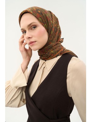 Silk Home Tencel Monare Eşarp Papatya Desen Kahve Yeşil 90X90