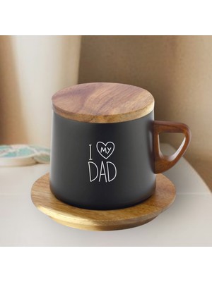 Hippodeco Babalar Günü Hediyesi Termos – Ahşap Kapaklı, Siyah Çelik, I Love My Dad Yazılı