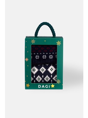 Dagi Lacivert Erkek 2'li Kar Desenli Yılbaşı Çorap