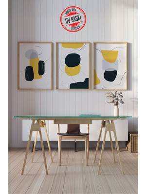 Giftcrea Dekoratif 3’lü Ahşap Tablo Seti | Uv Baskı Çerçeveli Duvar Tablosu V9