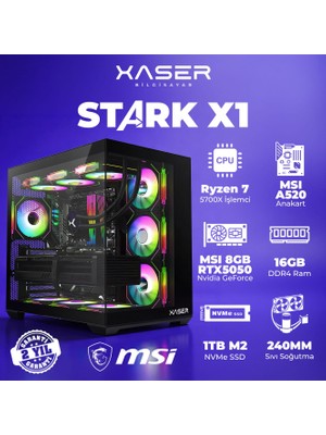 Xaser Stark X1 Ryzen 7 5700X 16GB Ram 1tb M.2 Nvme SSD 8gb RTX5050 Sıvı Soğutmalı Oyuncu Bilgisayarı