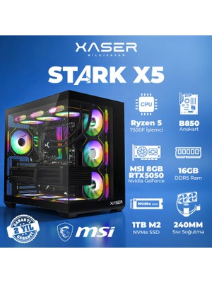 Xaser Stark X5 Ryzen 5 7500F 16GB Ram 1tb M.2 Nvme SSD 8gb RTX5050 Sıvı Soğutmalı Oyuncu Bilgisayarı