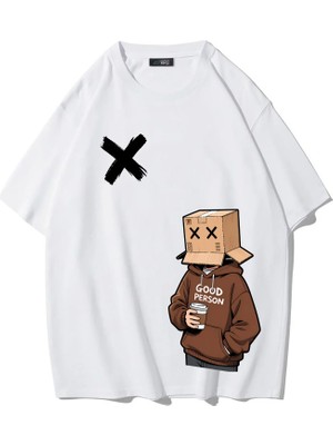 Brz Collection Unisex Oversize Good Person T-Shirt (Beyaz)