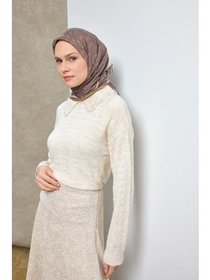 Silk Home Tencel Monare Eşarp Geometrik Motif Desen Koyu Vizon 90X90