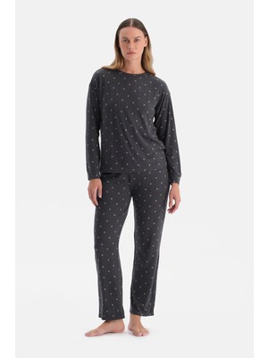 Dagi Antrasıt Desenli Termal Tişört Pantolon Pijama Takımı