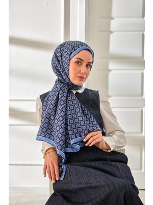 Silk Home %100 Vual Ipek Şal Desenli Mavi Tonlu 70X190