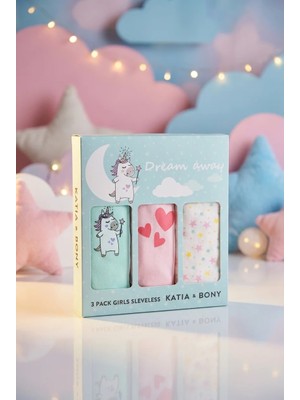 Katia & Bony 3'lü Paket Desenli Kız Çocuk Kutulu Atlet Yeşil