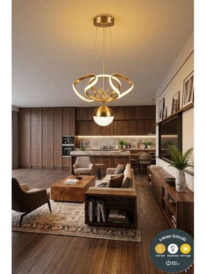 Lzy Avize Store Dron Model 3 Renkli Modern Gold LED Sarkıt Avize - Alt Küre Aydınlatmalı Salon Mutfak Avizesi