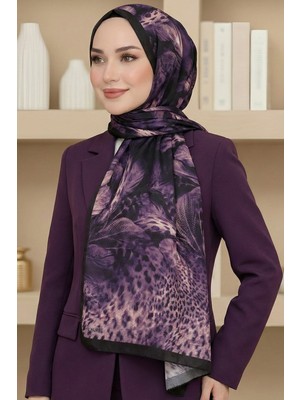 Hadiora Kadın Mor Leopar Desenli Bambu Crush Şal