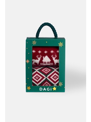 Dagi Kırmızı Kadın 2'li Kare Desenli Çorap