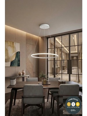 Lzy Avize Store Tekli Halka Beyaz LED Sarkıt Avize 3 Renkli Modern Salon & Antre Aydınlatma
