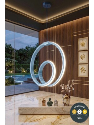 Lzy Avize Store Orjin Mavi Modern Çember LED Sarkıt Avize 3 Renkli Şık Antre & Hol Aydınlatma