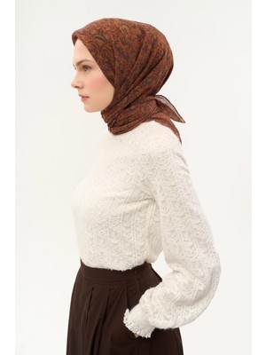 Silk Home Tencel Monare Eşarp Saray Baharı Desen Koyu Turuncu 90X90