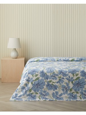 English Home Maris Baskılı Pamuklu Çift Kişilik Pike 200X220 cm Mavi