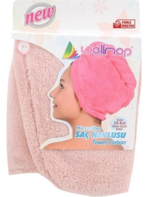 Wellmop Mikrofiber Düğmeli Saç Havlusu Karışık Set (3 Adet)