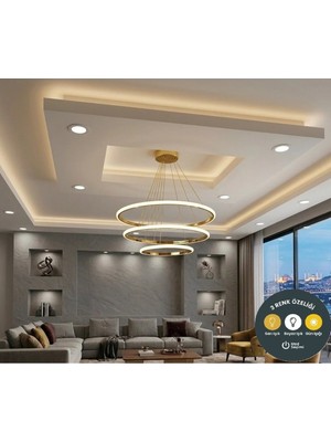 Lzy Avize Store 3’lü Çember Modern Gold Avize – Salon & Yemek Masası Sarkıt Aydınlatma