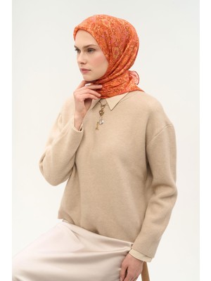 Silk Home Tencel Monare Eşarp Papatya Desen Koyu Turuncu 90X90