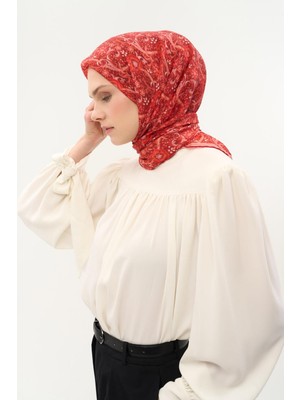 Silk Home Tencel Monare Eşarp Papatya Desen Koyu Kırmızı 90X90