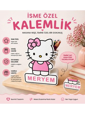 Luvena Kişiye Özel Isimli Hello Kitty Kalemlik Organizer Masaüstü Düzenleyici Kawaii Dekor Kalem Kutusu Ofis Aksesuarı