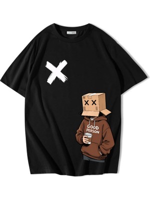 Brz Collection Unisex Oversize Good Person T-Shirt Siyah