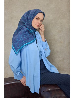 Silk Home Tencel Monare Eşarp Geometrik Motif Desen Gök Mavi 90X90