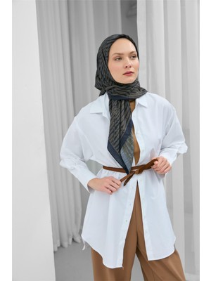 Silk Home Viskon Velora Eşarp Lacivert Haki Çizgili Hafif Mat Dokulu 90X90