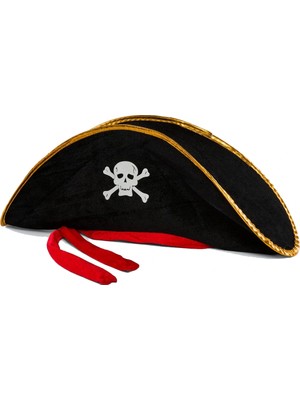 İlanib Ticaret Yetişkin Boy Kadife Jack Sparrow Denizci Kaptan Jack Korsan Şapkası 50X20 cm