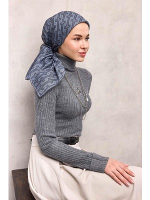 Silk Home Pamuk Polyester Soft Eşarp Geometrik Desen Açık Mavi 90*90