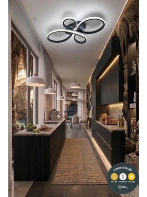 Lzy Avize Store Liya Tasarım Siyah LED Plafonyer Avize - 3 Renk Işıklı Ayarlanabilir Modern Aydınlatma
