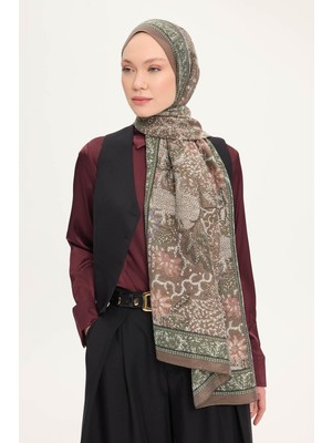 Silk Home Tencel Monare Şal Koyu Vizon Vintage Botanik Desen 75X195