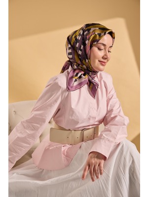 Silk Home Twill Ipek Eşarp Şerit Yağ Yeşili