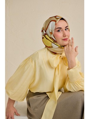 Silk Home Twill Ipek Eşarp Kemer Desen Sarı 90X90