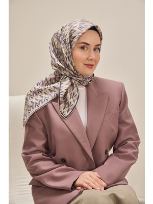 Silk Home Twill Ipek Eşarp Yaprak Ritmi Eflatun 90X90