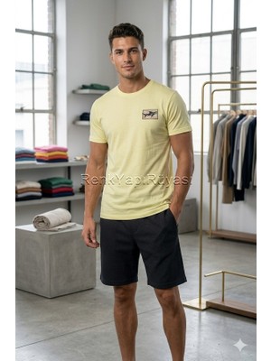 Renk Yapı Rüyası % 100 Pamuk Modal  Erkek Short -Tshirt Takım Kaliteli Yazlık Bermuda-Tişört Takım
