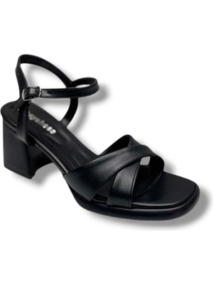 Erbay 405-26 Cilt Deri Çapraz Bant Kalın Topuk Anatomik Kadın Sandalet(7cm)
