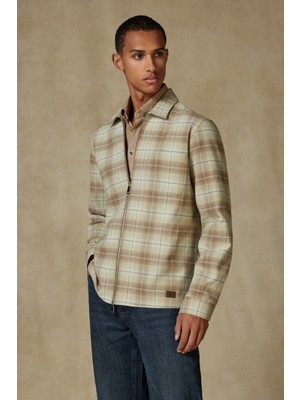 Abbate Prato Flanel Pamuklu Overshirt Fit Yeşil Klasik Yaka Erkek Ekoseli Gömlek Ceket
