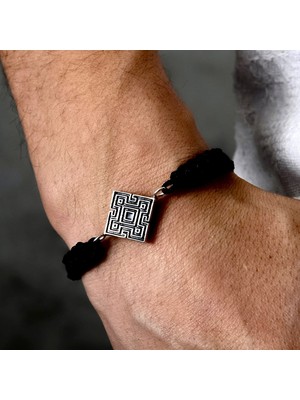 Ebrar Silver Gümüş Labirent Bileklik 925 Ayar Gümüş Labirent Figürlü Unisex Ip Örgü Bileklik